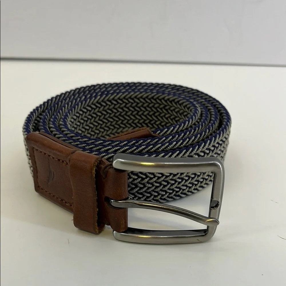 Tommy Bahama Stretch Braided Blue/Gray & Brown Leather Belt Men’s L/XL (38